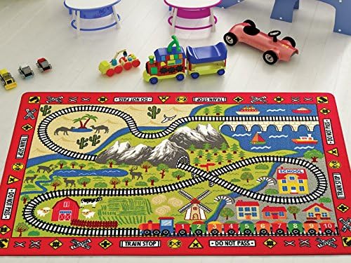 RAILWAY Children's Fun & Colourful Roads Play Mat - Rug Anti Slip - 100x150 cm
