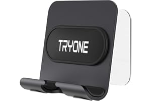 TRYONE Wall Mount Cell Phone Holder - Mirror Adjustable Cellphone Stand with 2Pcs Adhesive Sticky Pads for Bathroom Bedroom Kitchen or Dorm, Compatible with iPhone Series or Other Smartphones