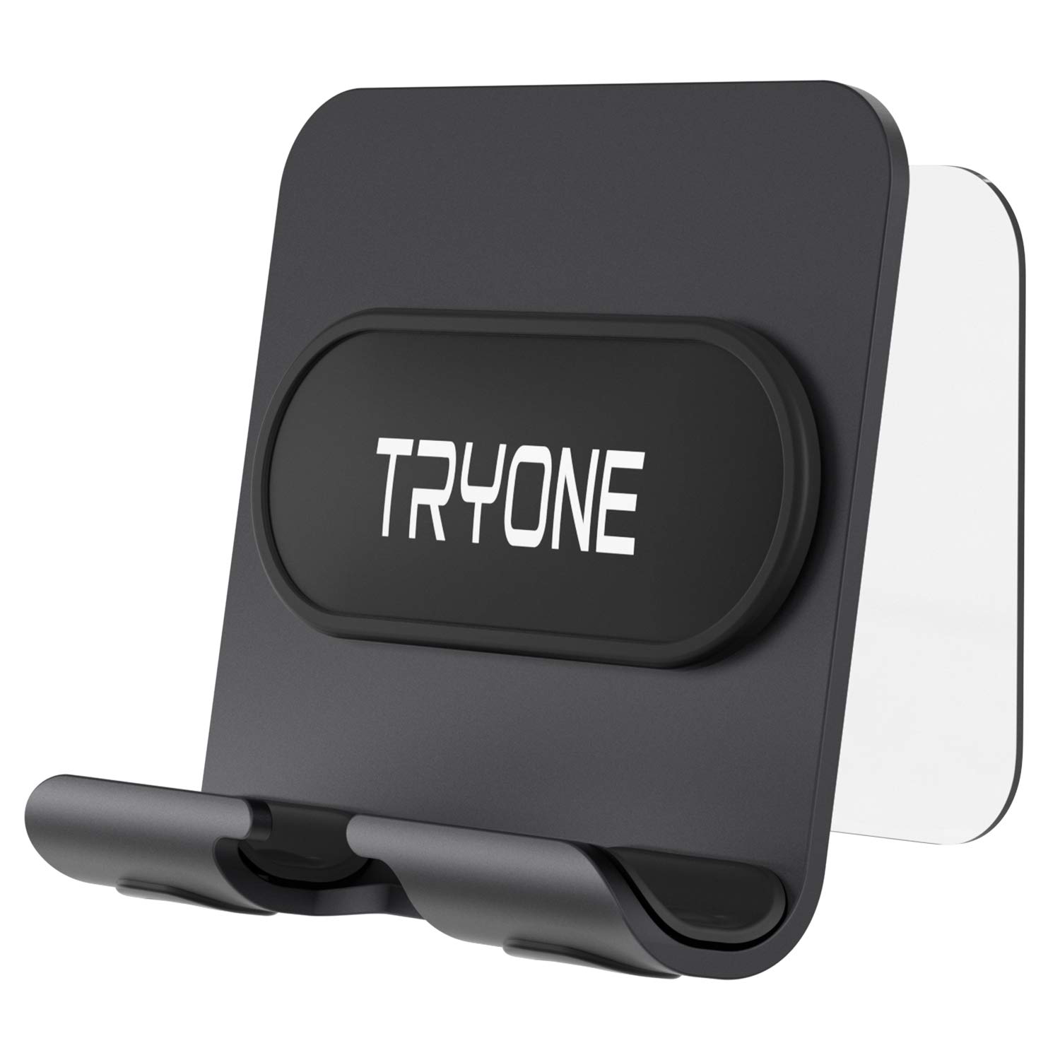 Tryone Wall Mount Cell Phone Holder - Mirror Adjustable Cellphone Stand with 2Pcs Adhesive Sticky Pads for Bathroom Bedroom Kitchen or Dorm, Compatible with iPhone Series or Other Smartphones