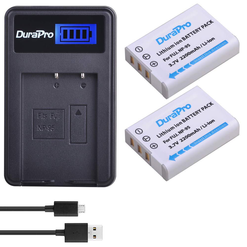 DuraPro 2Pcs NP-95 NP95 Battery + LCD USB Charger for Fuji Finexpix F31,F31 fd,F31fd,F30,F30 Zoom,Real 3D W1,X10,X100,X-S1 Camera Batteries