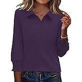 Ivicoer Womens 3/4 Length Sleeves Polo Shirts Collared Tops Business Casual Blouses Basic Tees Trendy Outfits Spring Clothes