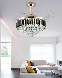 52" Dimmable Gold Fandelier Crystal LED Ceiling