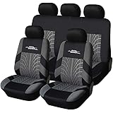 AUTOYOUTH Car Seat Covers Universal Fit Full Set Car Seat Protectors Tire Tracks Car Seat Accessories - 9PCS, Black/Gray