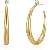 LOYATA Large Gold Hoop Earrings for Women-Chunky 14K Gold Plated Dangle Drop Big Hoop Earrings Trendy Sterling Silver Post Hypoallergenic Large Teardrop Hoops Earring Wedding Jewelry Gifts for Women