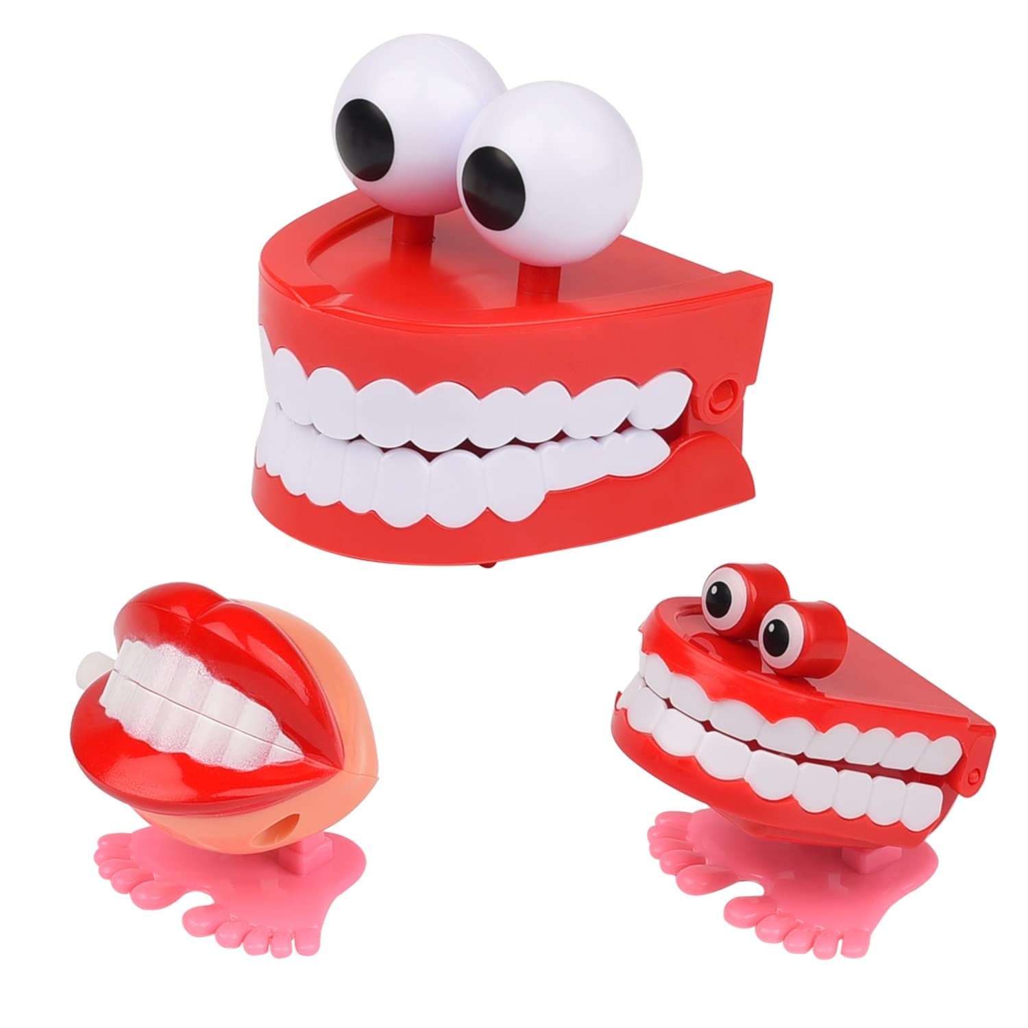 Lezevn 3Pcs Wind-up Toys Walking Babbling Chattering Teeth Toys Kids Novelty Gift for Birthday New Year Party