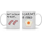 CBTwear Don't Go Bacon My Heart, I Couldn't If I Fried - 11oz White Ceramic Coffee Mug Couples Sets - Funny His & Her Gifts - Husband and Wife Anniversary Presents - Wedding or Engagement Gift