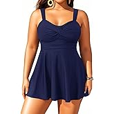 Aqua Eve Plus Size Two Piece Swimsuits for Women Tankini Bathing Suits Flowy Swim Dress with Shorts