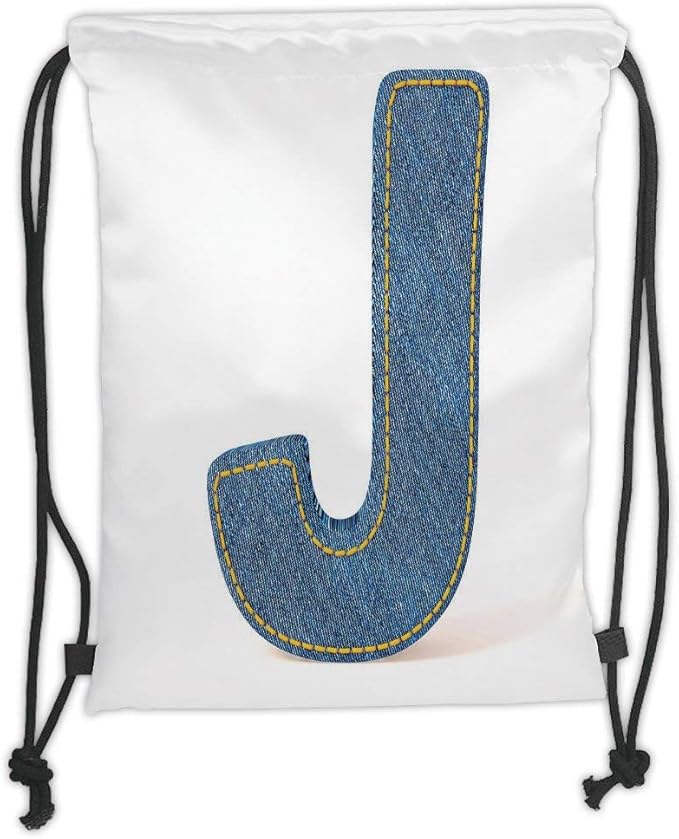 Drawstring Backpacks Bags,Letter J,Blue Jean Patterned Denim Alphabet