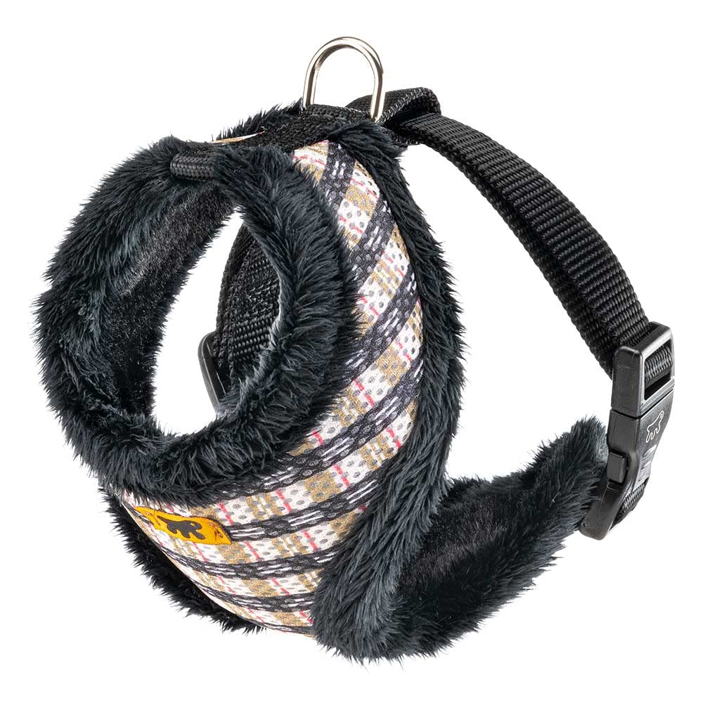 Cat and Dog Harness NIKITA FUR S, Breathable, Soft Eco-friendly Fur, Adjustable Girth, Tartan, Harness for small dog