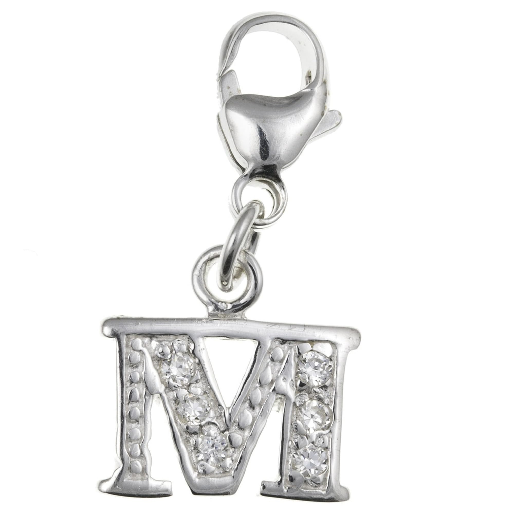 Capital Letter M Alphabet Initial 925 Sterling Silver Clip On Charm Pendant with CZ Cubic Zirconia Stones for Women - Letter Charms Compatible with Thomas Sabo Charms Bracelet Necklace