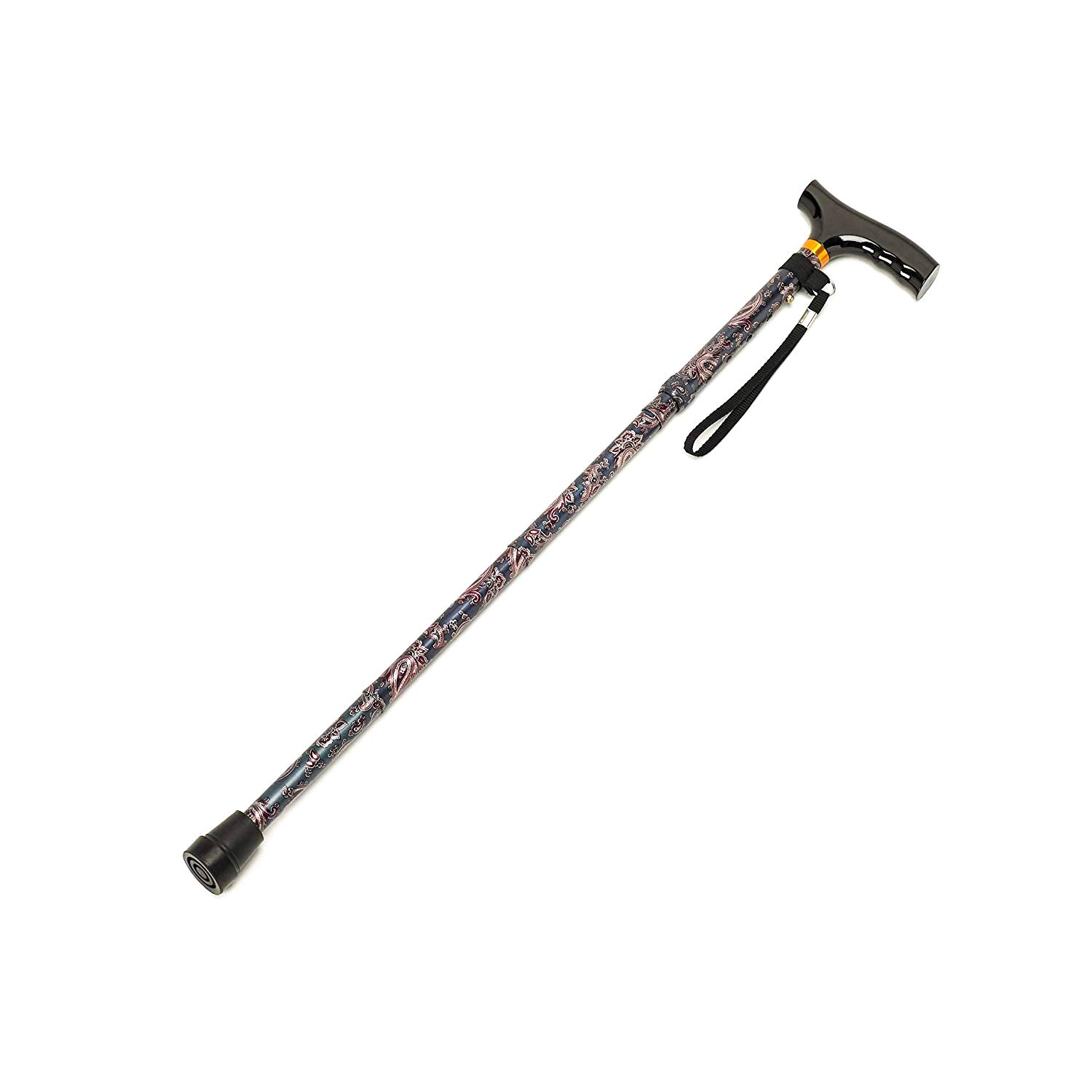 Homecraft Folding Coloured Walking Stick with Wooden Handle, Lightweight Adjustable Walking Cane for Balance, Mobility Aid, Paisley, 835-925mm