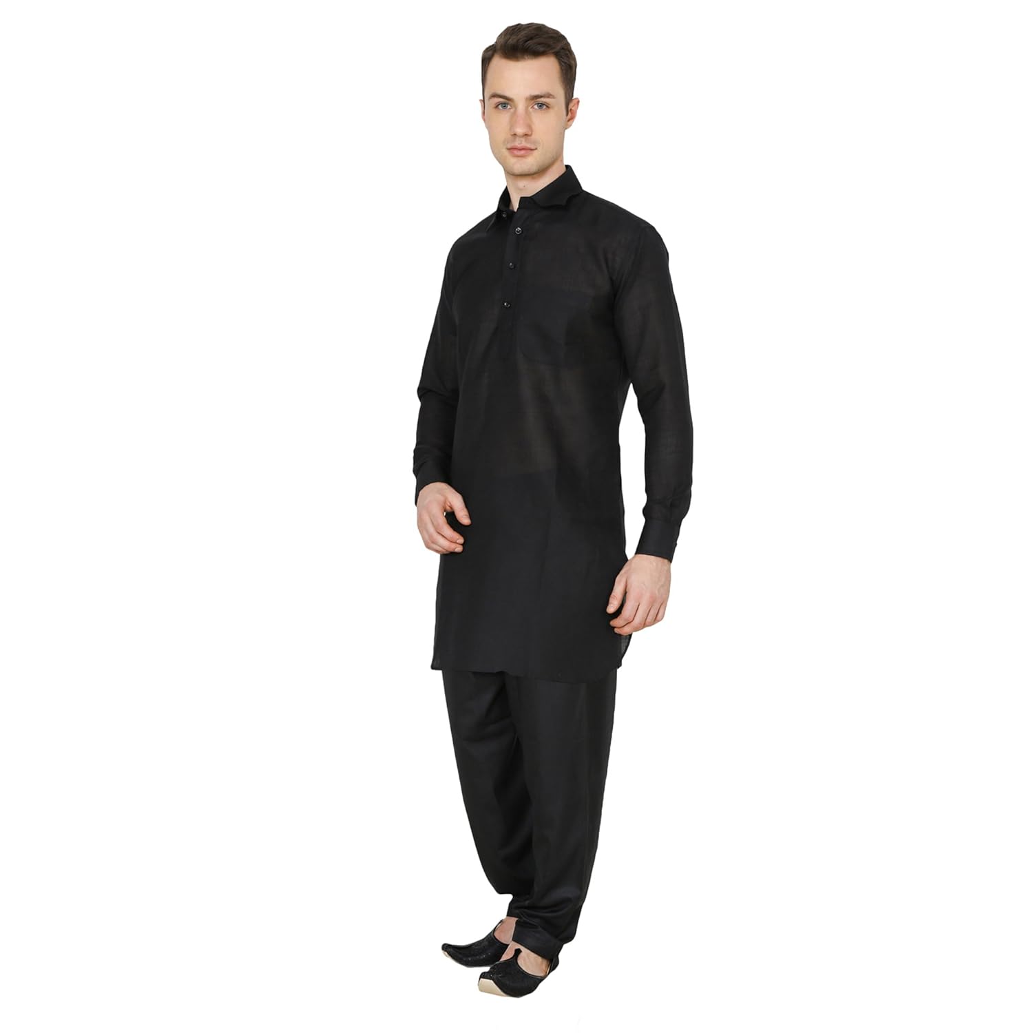 royal men's cotton linen classis collar pathani suit set