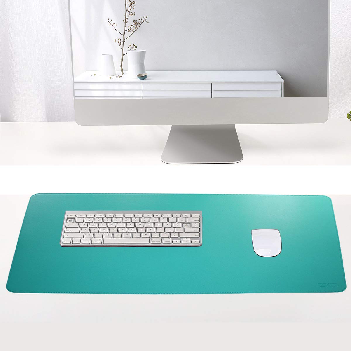 ESCOCO Multifunctional Desk Pad,Office Desk Mat,80 x 40 cm PU Leather Ultra Thin Waterproof Mouse Pad, Laptop Desk Mat,Dual Use Desk Writing Mat for Office/Home (Blue)