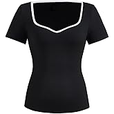winkbay Women's Summer Sweetheart Neckline Short Sleeve Fitted T Shirt Dressy Casual Tops