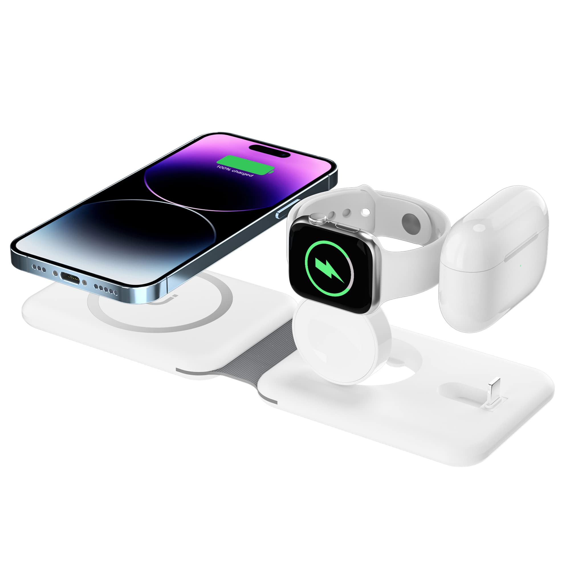 3 in 1 Wireless Charger, BAMEEY apple Magsafe charger for iphone 17, Portable wireless charging station, Apple watch charger,Fast charger Airpods, Travel Pouch Bag for wireless charger Included