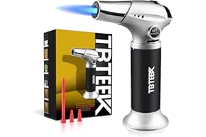 TBTEEK Butane Torch, Kitchen Torch Cooking Torch with Safety Lock & Adjustable Flame for Cooking, BBQ, Baking, Brulee, Creme, DIY Soldering(Butane Not Included)