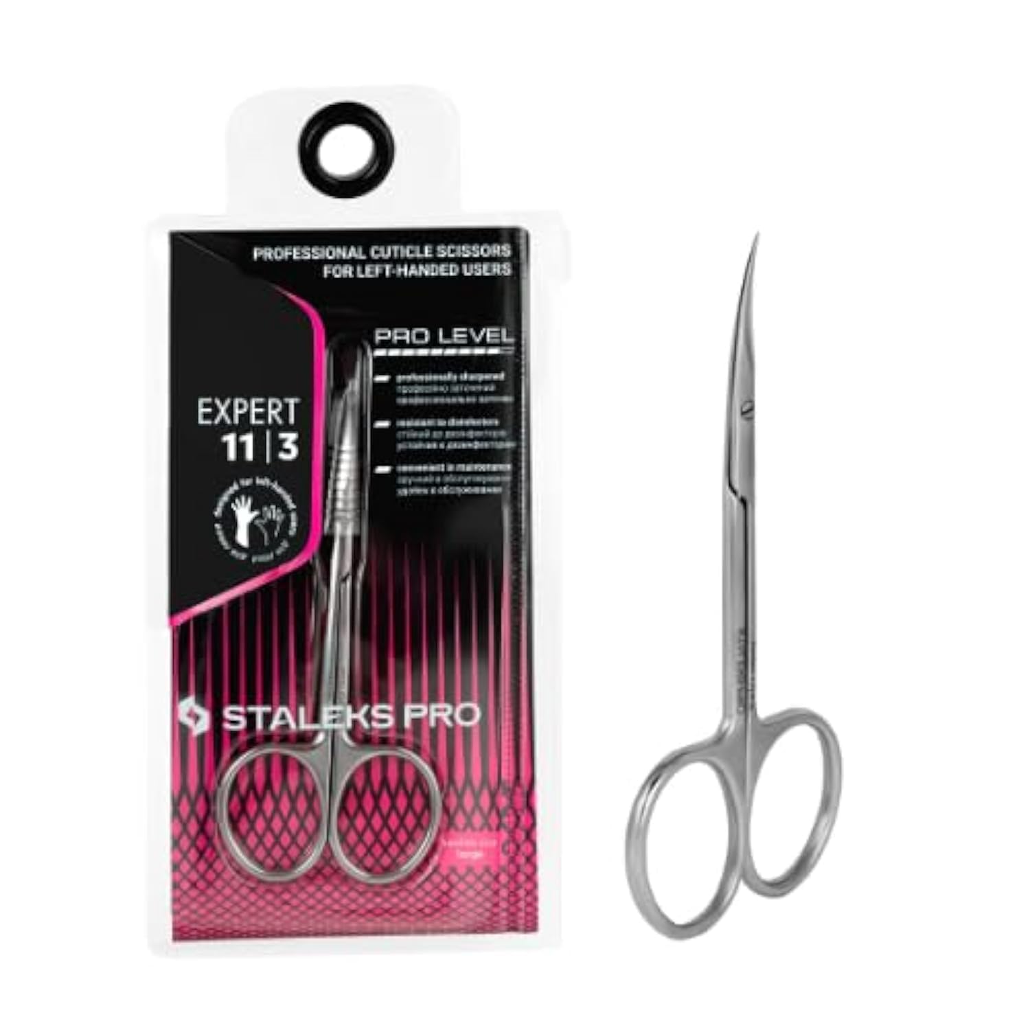 STALEKS PRO by Natury Nails Professional Left Handed Cuticle Scissors Ergonomic Rings Stainless Steel Expert SE 11/3