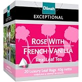 Dilmah Rose with French Vanilla Tea 20 Luxury Tea Bags - Dilmah Exceptional Real Leaf Tea Pure Ceylon French Vanilla