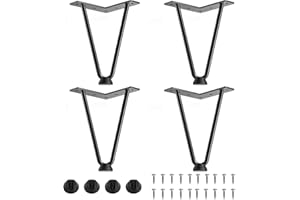 HOOSHEE 6 Inch Hairpin Furniture Legs(Set of 4),Hairpin Table Legs,Table Legs,DIY Projects for TV Stand, Cabinet, Coffee Table, Desk etc with Rubber Floor Protectors Black 4PCS