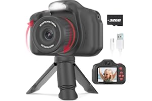 Seckton Upgrade Kids Selfie Camera, Christmas Birthday Gifts for Boys Girls Age 3-12, Children Digital Video Cameras with Flash, 2.4" Screen Portable Camera Toy 4 5 6 7 8 9 Year Old Boys Girls-Black