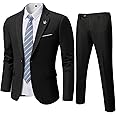 YND Men's Slim Fit 2 Piece Suit, One Button Solid Jacket Pants Set with Tie