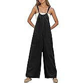 YUENIU Women's Slouchy Denim Overalls Wide Leg Jumpsuit Casual Adjustable Tie Back Backless Jean Rompers with Pockets