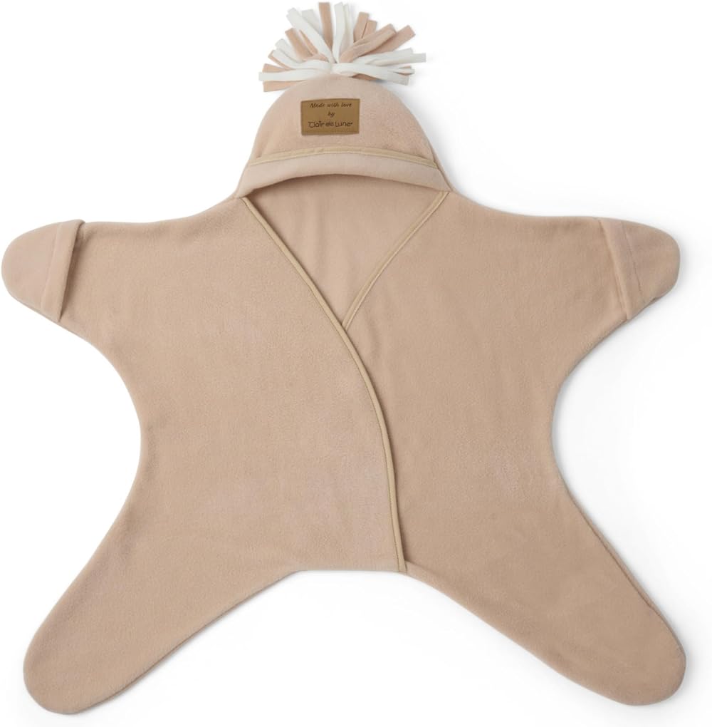 Clair de Lune Star Fleece Baby Wrap Blanket 6-12 Months Oatmeal