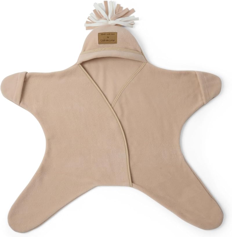 Clair de Lune Star Fleece Baby Wrap Blanket 6-12 Months Oatmeal