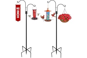 XDW-GIFTS Double Shepherds Hooks for Outdoor, 2-Pack Heavy Duty Garden Pole for Hanging Bird Feeder, Plant Baskets, Solar Light Lanterns, Garden Plant Hanger Stands with 5 Base Prongs