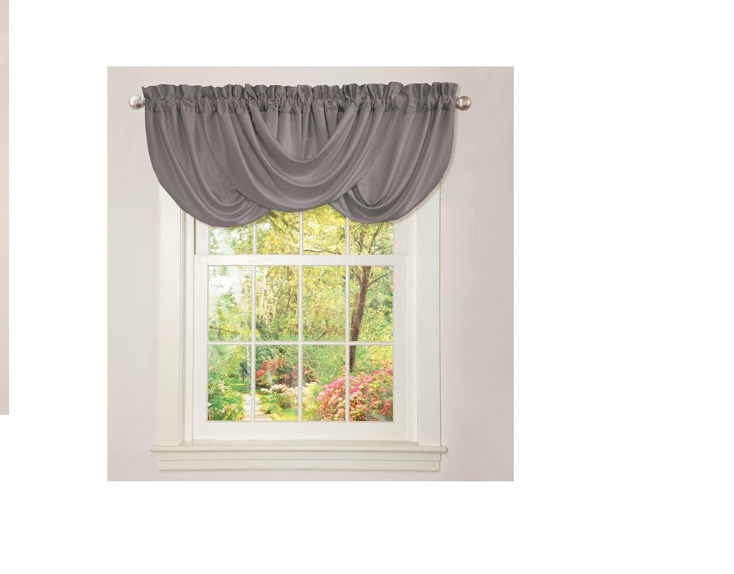 Lush Decor Lucia Valance | Draped Soft Brushed Fabric, Window Kitchen Curtain (Single), 18” x 42”, Gray