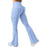 YEOREO CoreFlex Women Workout Flare Leggings with Pockets Hidden Scrunch High Waisted Cargo Gym Yoga No Front Seam Leggings