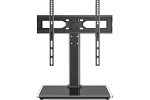 Rfiver Universal TV Stand, Table Top TV Stand for 27-60 inch LCD LED TVs, Height Adjustable TV Mount Stand with Tempered Glas