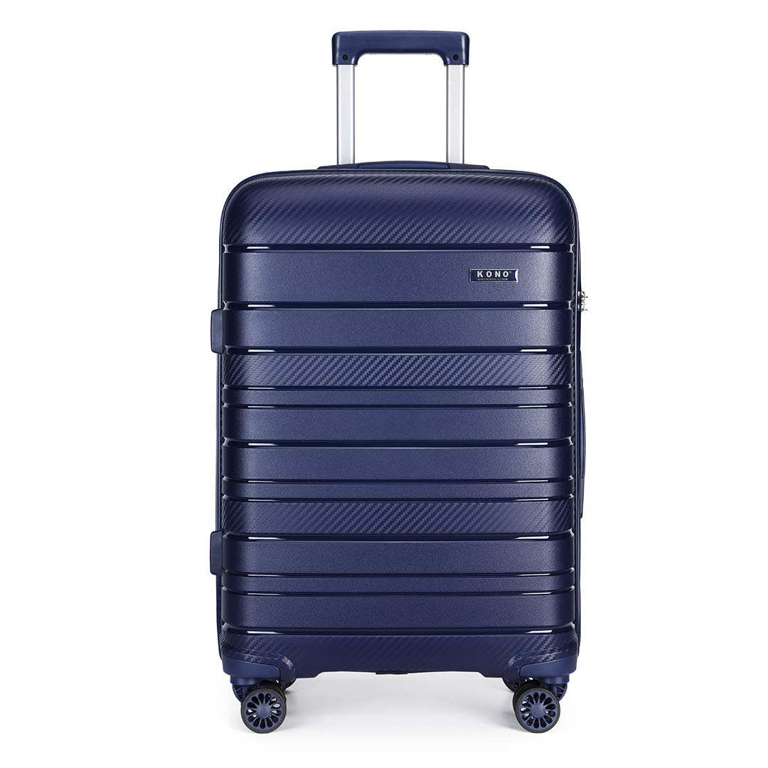 Kono Lightweight Polypropylene Luggage Sets with 4 Spinner Wheels and TSA Lock YKK Zipper Hard Shell Travel Trolley Suitcase (Navy)