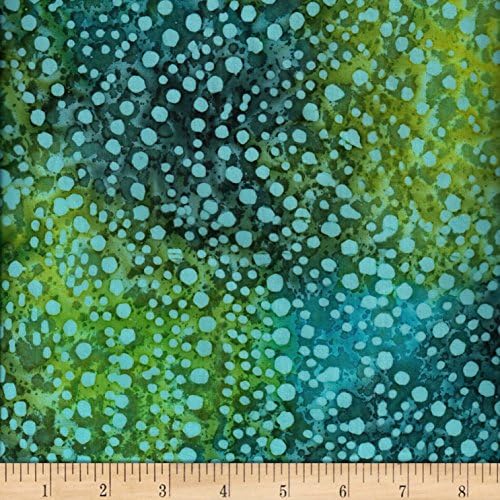 Textile Creations Cascades Batik Swirl Dots Fabric, Aqua/Green, Fabric By The Yard