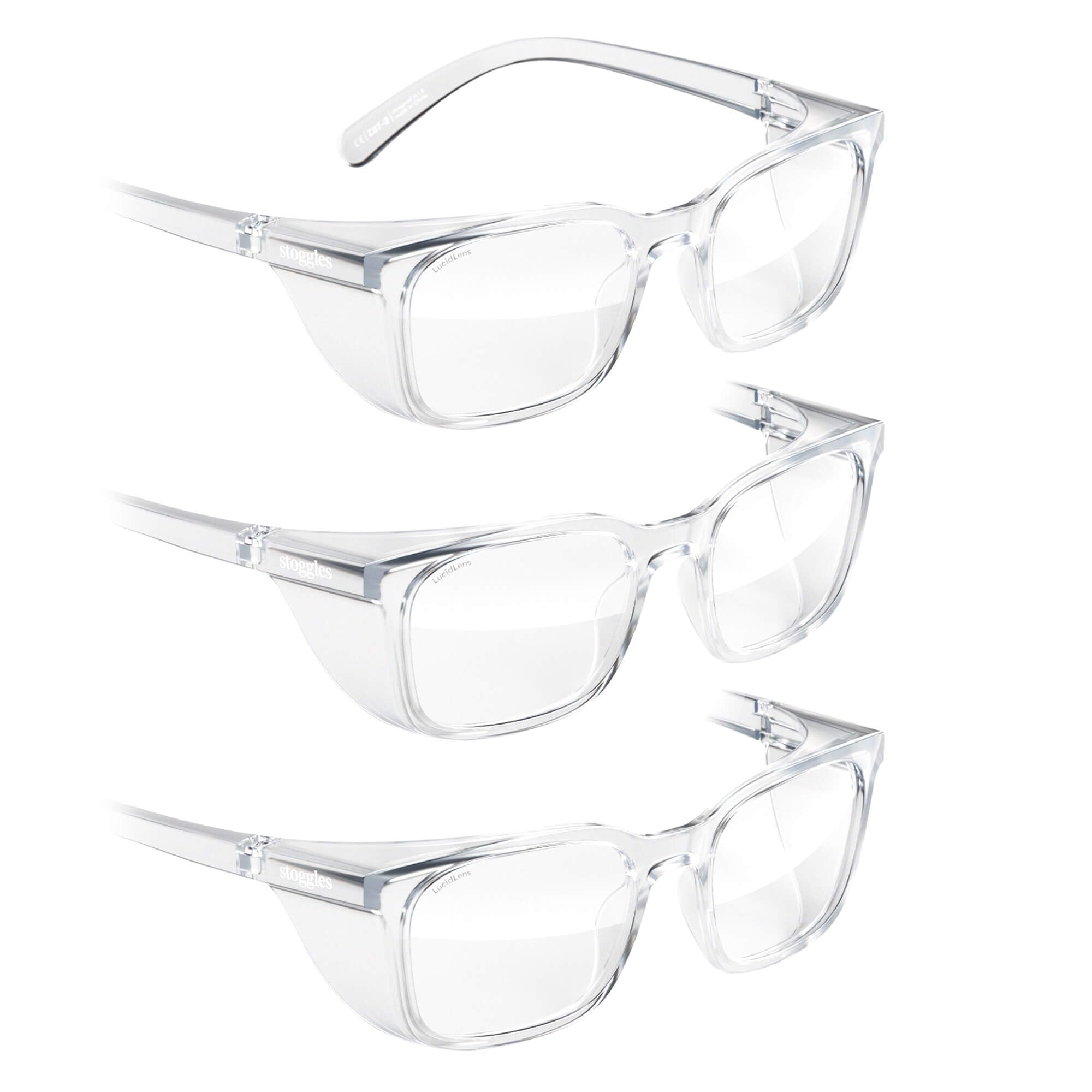 Photo 1 of Stoggles Rectangle Z87.1 Certified Polycarbonate Safety Glasses, Scratch & Shatter-Proof, Blue-Light & UV Blocking Lens, Top & Side Shields, Anti-Fog Dip Coated, Durable, Protective & Stylish Eyewear
