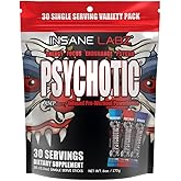Insane Labz Psychotic, High Stimulant Pre Workout Powder, Extreme Lasting Energy, Focus and Endurance with Beta Alanine, Creatine Monohydrate, DMAE, (Variety, 30 Servings)