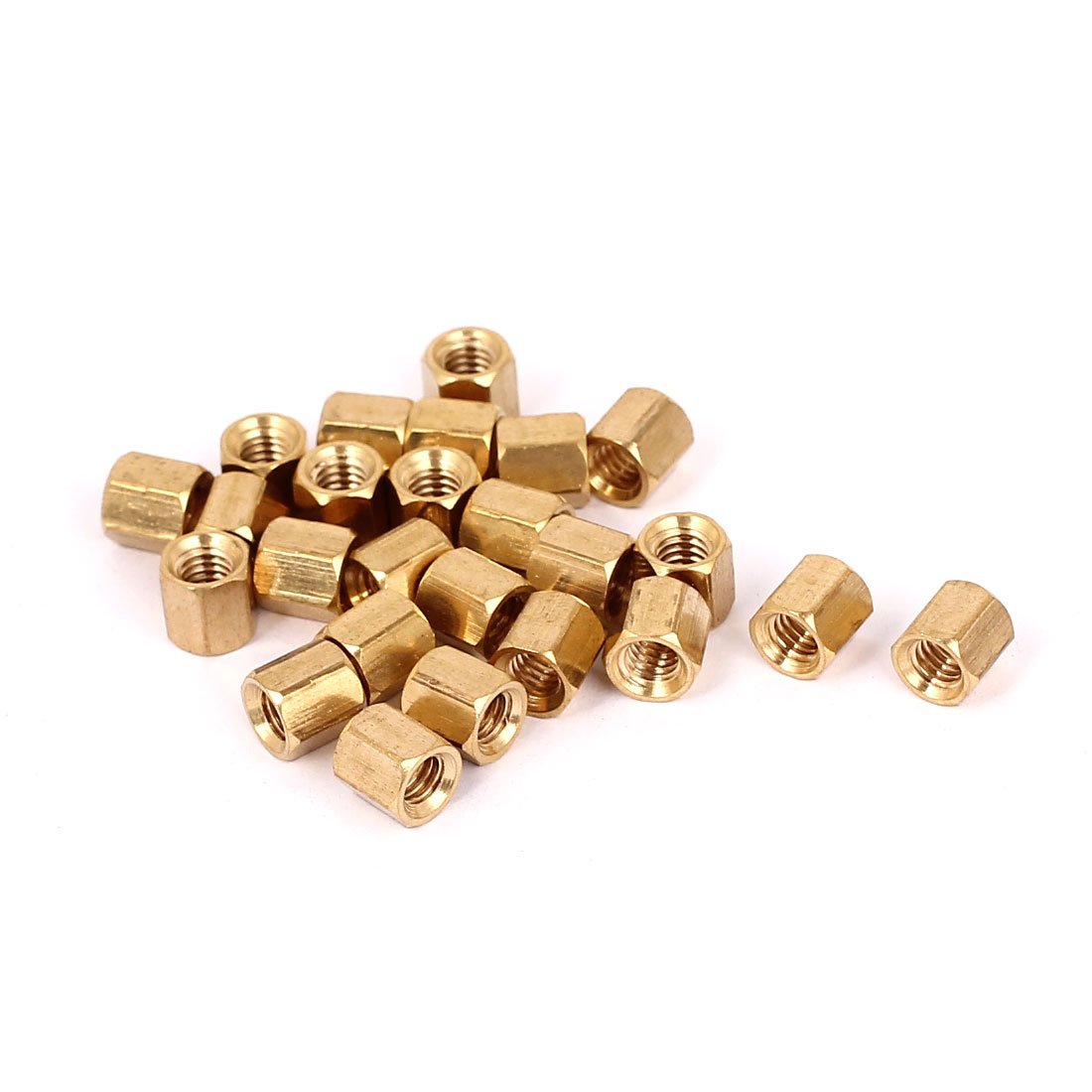 Sourcingmap M4 x 6mm Female Threaded Brass Hex Standoff Pillar Spacer Nuts 25pcs