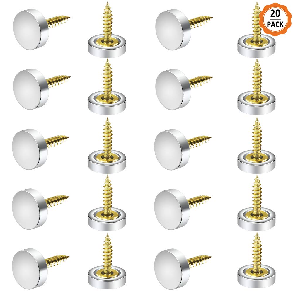Dadabig 20 PCS Mirror Screws, 16mm Brass Chrome Decorative Caps and Cover Nails, Gold