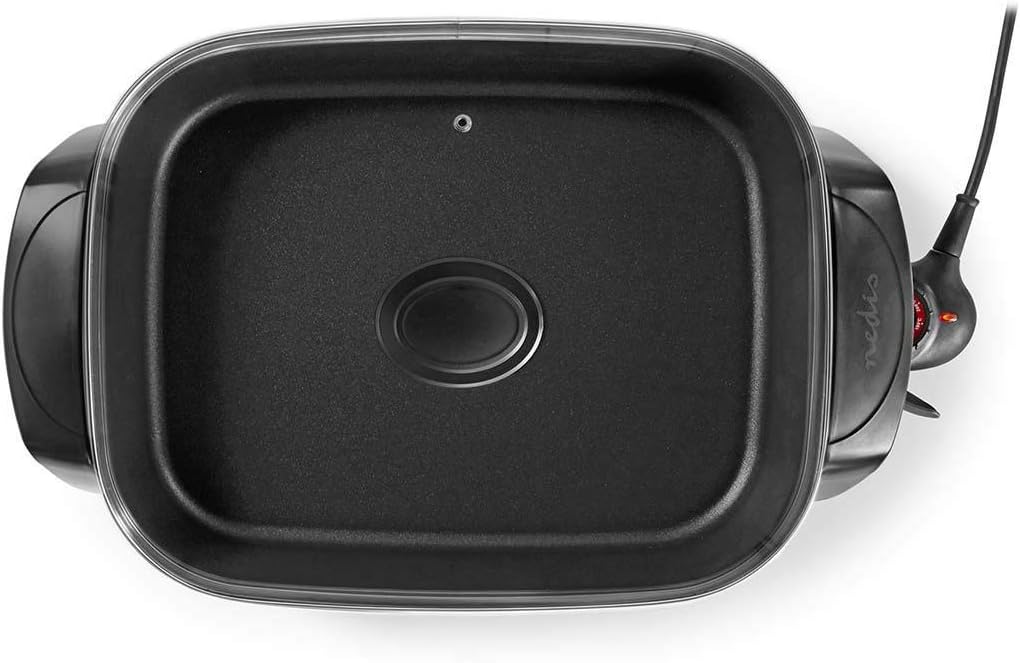 NEDIS Non-Stick Electric Skillet with Glass Lid, Multifunctional, 40 cm Diameter, Dishwasher Safe, Black Cast Aluminium - Image 5