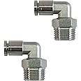 Jienk 2Packs Pneumatic 304 Stainless Steel Male Elbow 1/4" Tube OD x 3/8" NPT Thread Push to Connect Air Fittings,90 Degree Quick Connector for Air Compressor Air Horn Air Bag