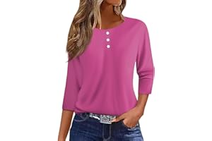 NUMALLER 3/4 Sleeve Tops for Women Fall Henley Crew Neck T Shirts Button Three Quarter Length Blouses Dressy Cute Shirts