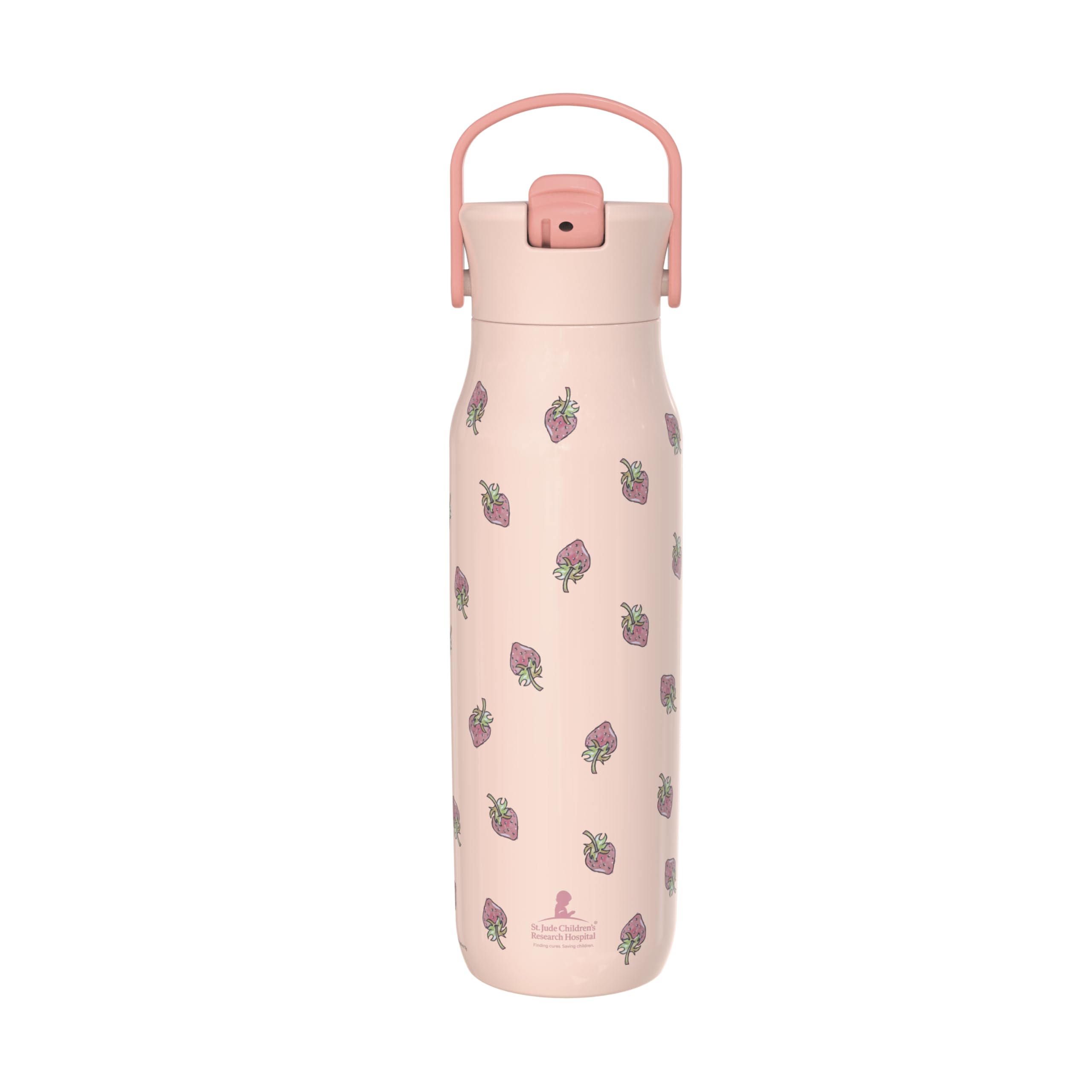 Zak Designs Harmony Water Bottle Benefiting St. Jude, For Travel or At Home, 32oz Stainless Steel is Leak-Proof When Closed and Vacuum Insulated with Straw Lid and Carry Handle (Strawberry) Image