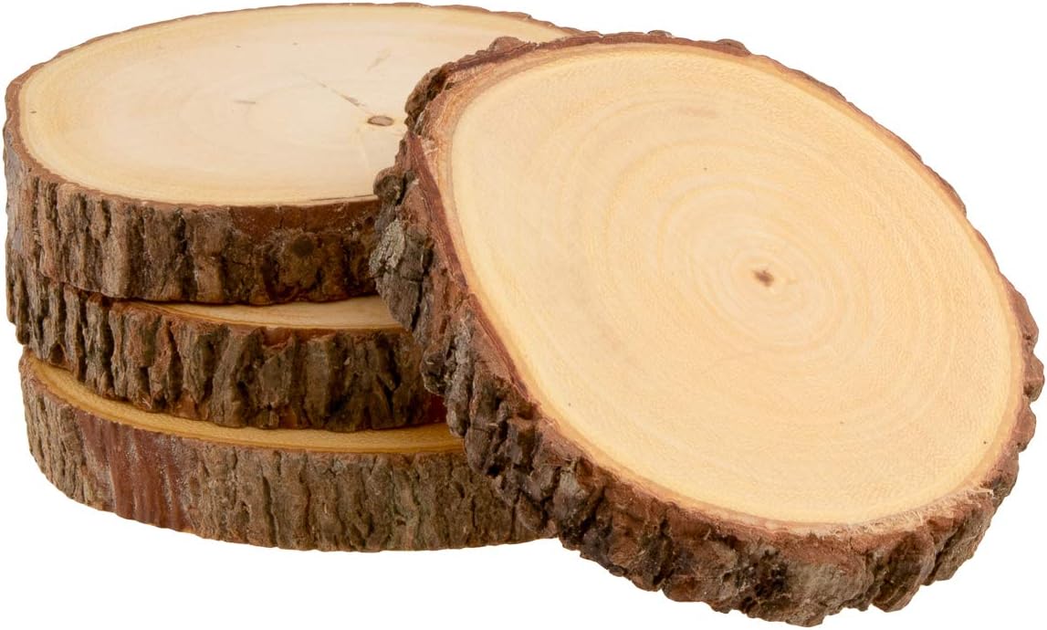 Meritage (4 Pack) Natural Acacia Wood Coasters Unfinished: Bulk Rustic Round Coaster Set For Drink Coasters, Crafts, Party Favors, Party Supplies