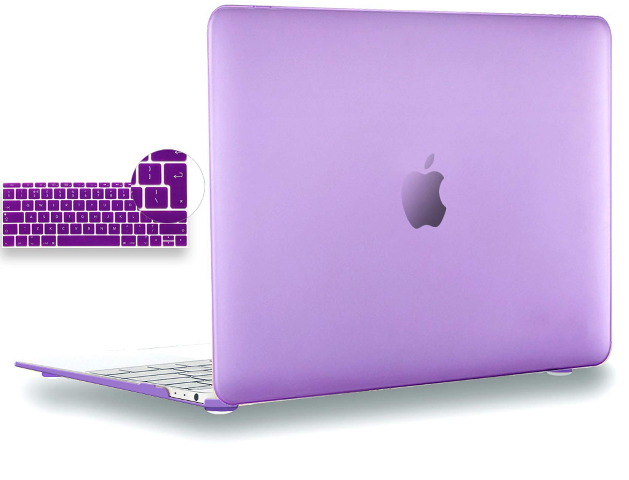 UESWILL 2in1 Smooth Touch Matte Hard Shell Case with EU/UK Version Silicone Keyboard Cover Compatible with MacBook 12 inch with Retina Display (Model: A1534) + Microfibre Cleaning Cloth, Purple