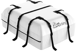 Asinking Car Rooftop Cargo Carrier Bag, Tear/Leak-Resistant 21 Cubic Feet Car Top Carrier for All Vehicles, White Soft-Shell Foldable Roof Luggage Bag with Non-Slip Mat, 6 Door Hooks, Lock