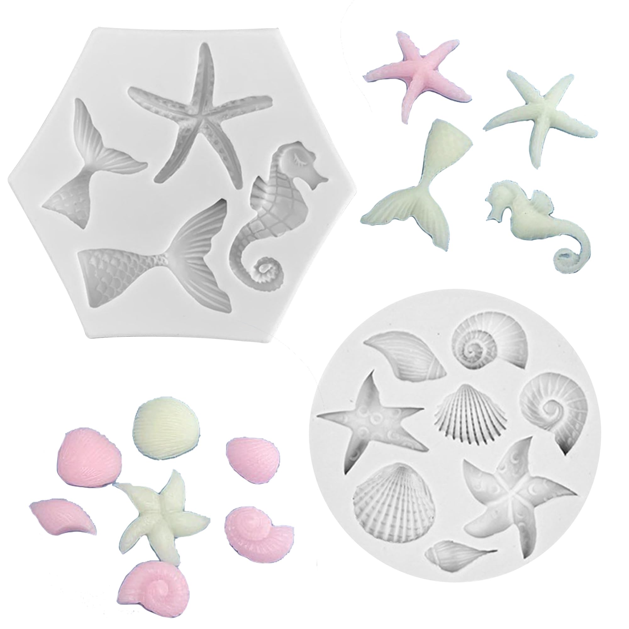 Photo 1 of 2Pcs Mermaid Chocolate Molds Silicone, Marine Theme Fondant Molds,Mermaid Tail, Seashell, Starfish, Seahorse, Conch Mermaid Molds for DIY Crafts Baking Candy Polymer Clay Soap & Cake Decoration