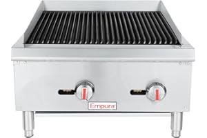 EMPURA 24" Countertop Gas Radiant Charbroiler | Commercial Char-Grill Broiler for Buffet Food Truck | (2) Burners, 60,000 BTU | 24"W x 32.3"D x 13.3"H, Stainless Steel (Includes: LP Conversion Kit)