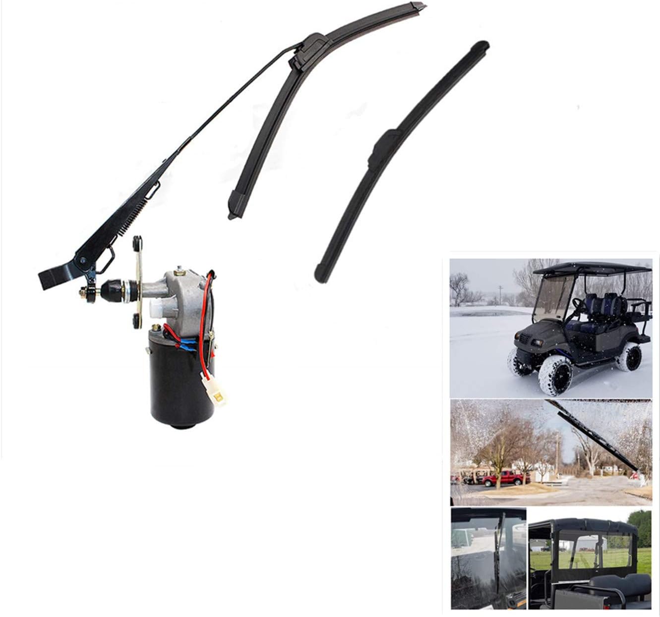 CongratsYiCross2019 Universal Electric UTV Windshield Wiper Kits w/12V Motor Fits Hard Coated Polycarbonate Or Glass Windshields, 90 Degree Motor Arm:300mm / 2xBlade: 400mm