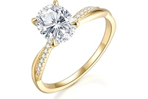 KSTYLE JEWELRY KSTYLE 14K Gold Plated 2CT Round/Oval/Radiant Cut Moissanite Engagement Ring Promise Ring Wedding Ring Ideal Gift Rings for Women (D Color VVS1 Clarity)