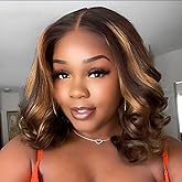 RECOOL Highlight Wig Human Hair Loose Body Short Bob Wig Human Hair Ombre Short Bob Wigs For Black Women 5x6 HD Glueless Wigs Human Hair Pre Plucked Pre Cut Bleached Knots 1B/2/30 Mixed Color Wig